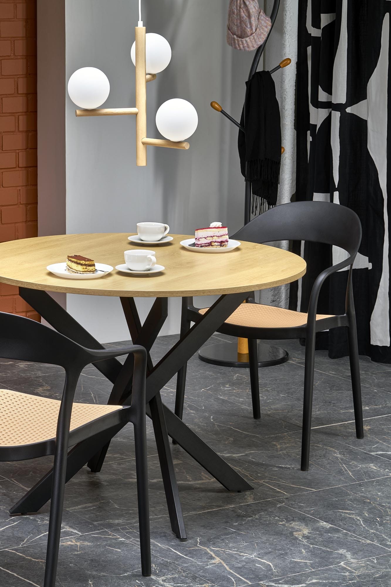 Masa rotunda Edgar, 100x100x76, stejar auriu/ negru - imagine 2