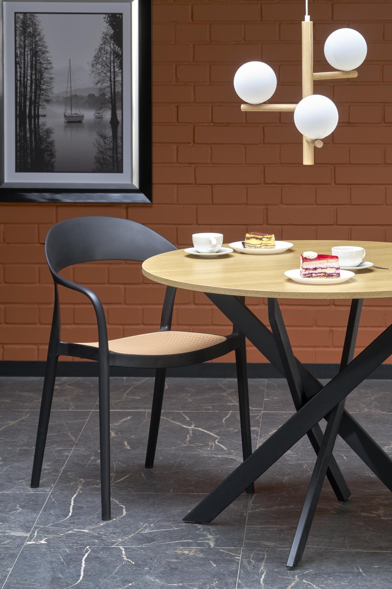 Masa rotunda Edgar, 100x100x76, stejar auriu/ negru - imagine 3