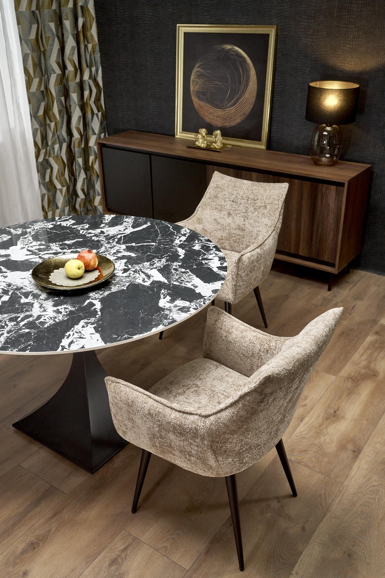 Masa Manuel, 120x120x77, rotunda, marmura neagra/ negru - imagine 2