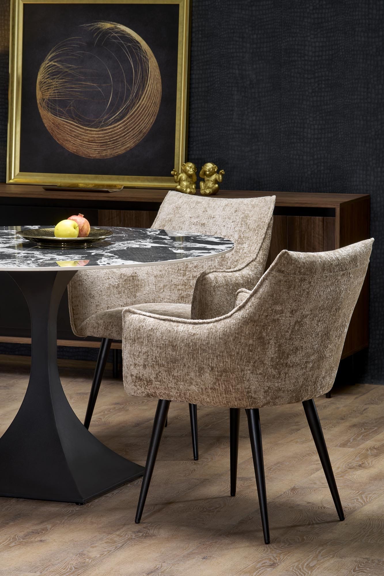 Masa Manuel, 120x120x77, rotunda, marmura neagra/ negru - imagine 3