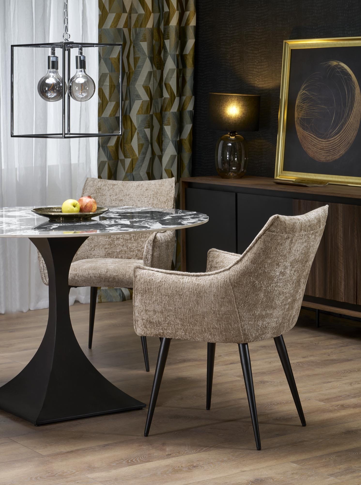 Masa Manuel, 120x120x77, rotunda, marmura neagra/ negru - imagine 4