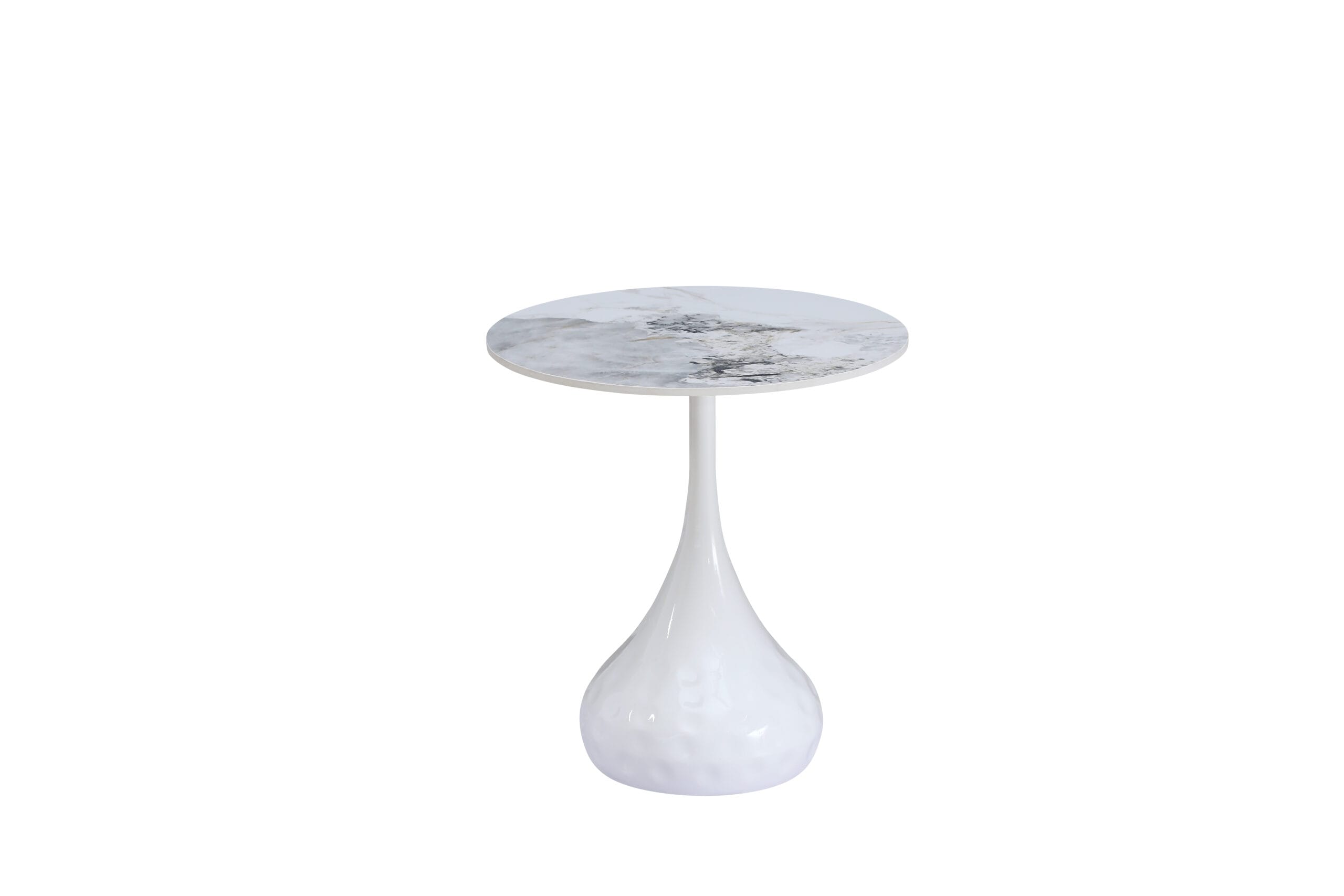 Masuta de cafea Nova rotunda, 57x50, marmura alba/ alb