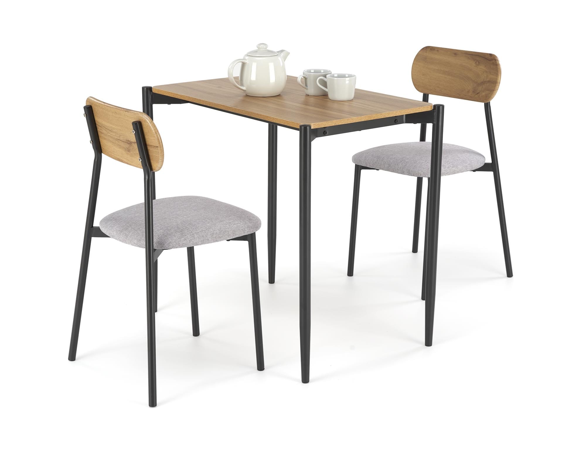 Set Nando, 84x54x76, masa cu 2 scaune, natural/ gri/ negru