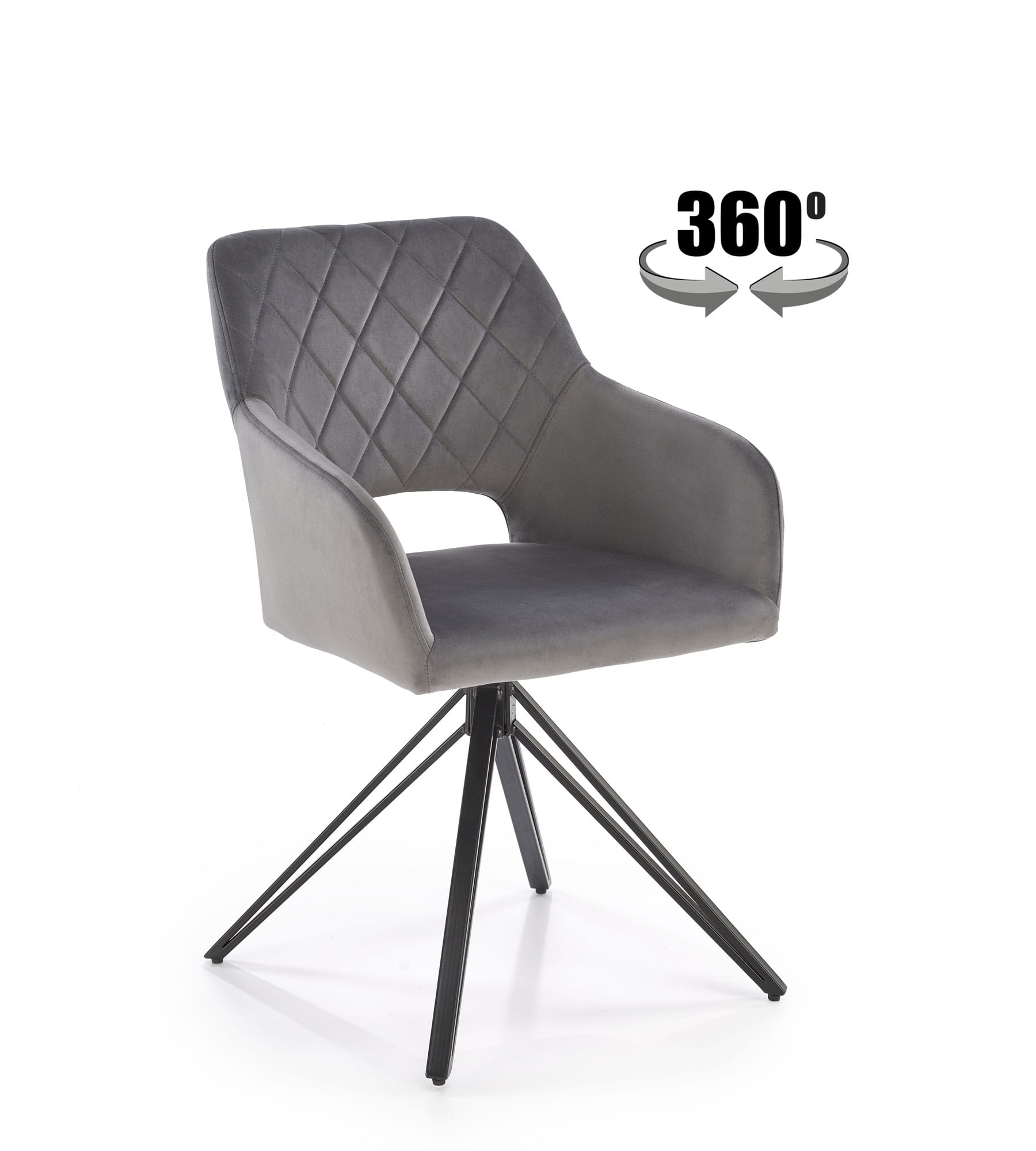 Scaun de sufragerie К-535, 57x60x86, cu functie de rotatie 360, gri/ negru