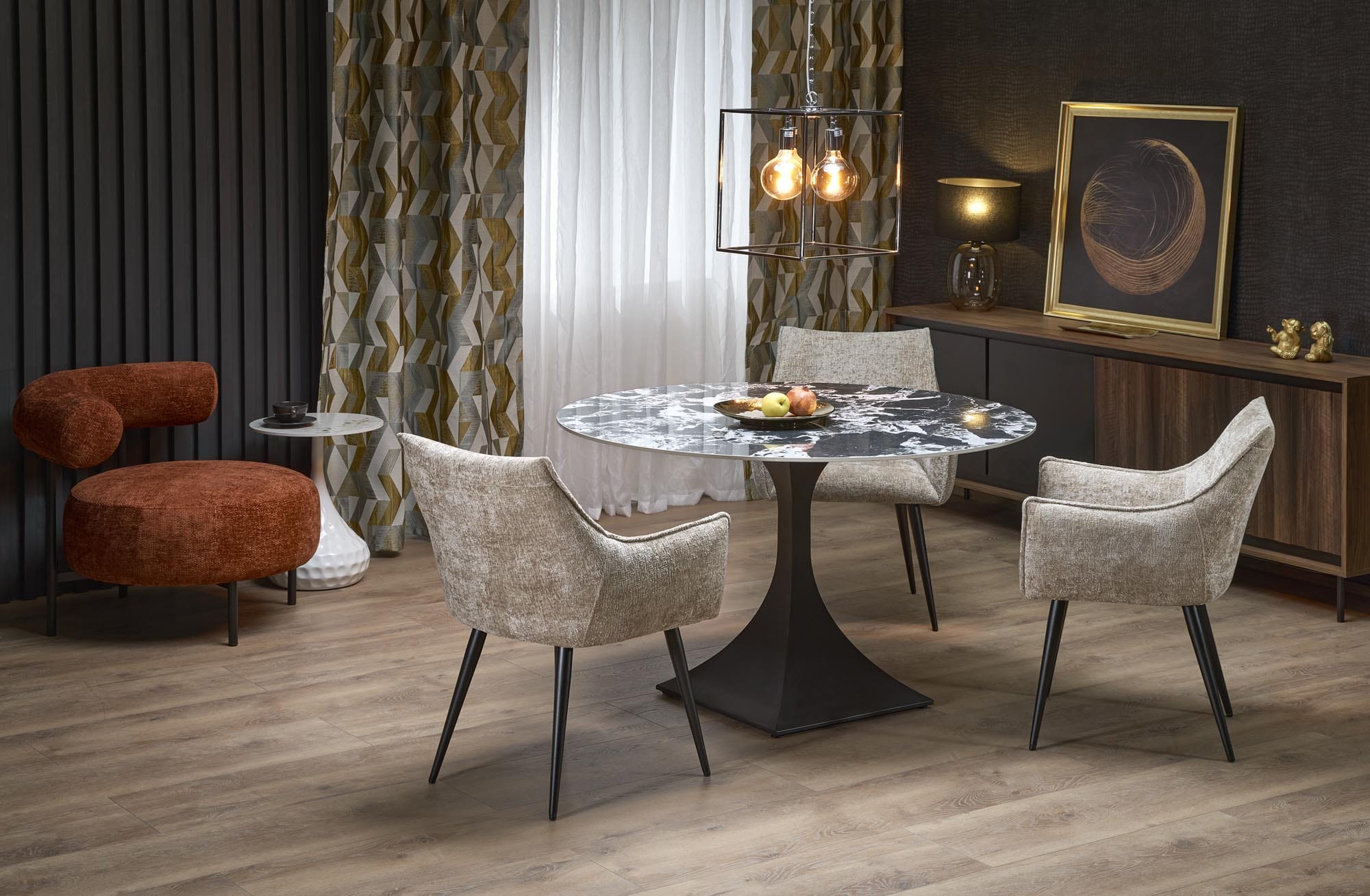 Masa Manuel, 120x120x77, rotunda, marmura neagra/ negru