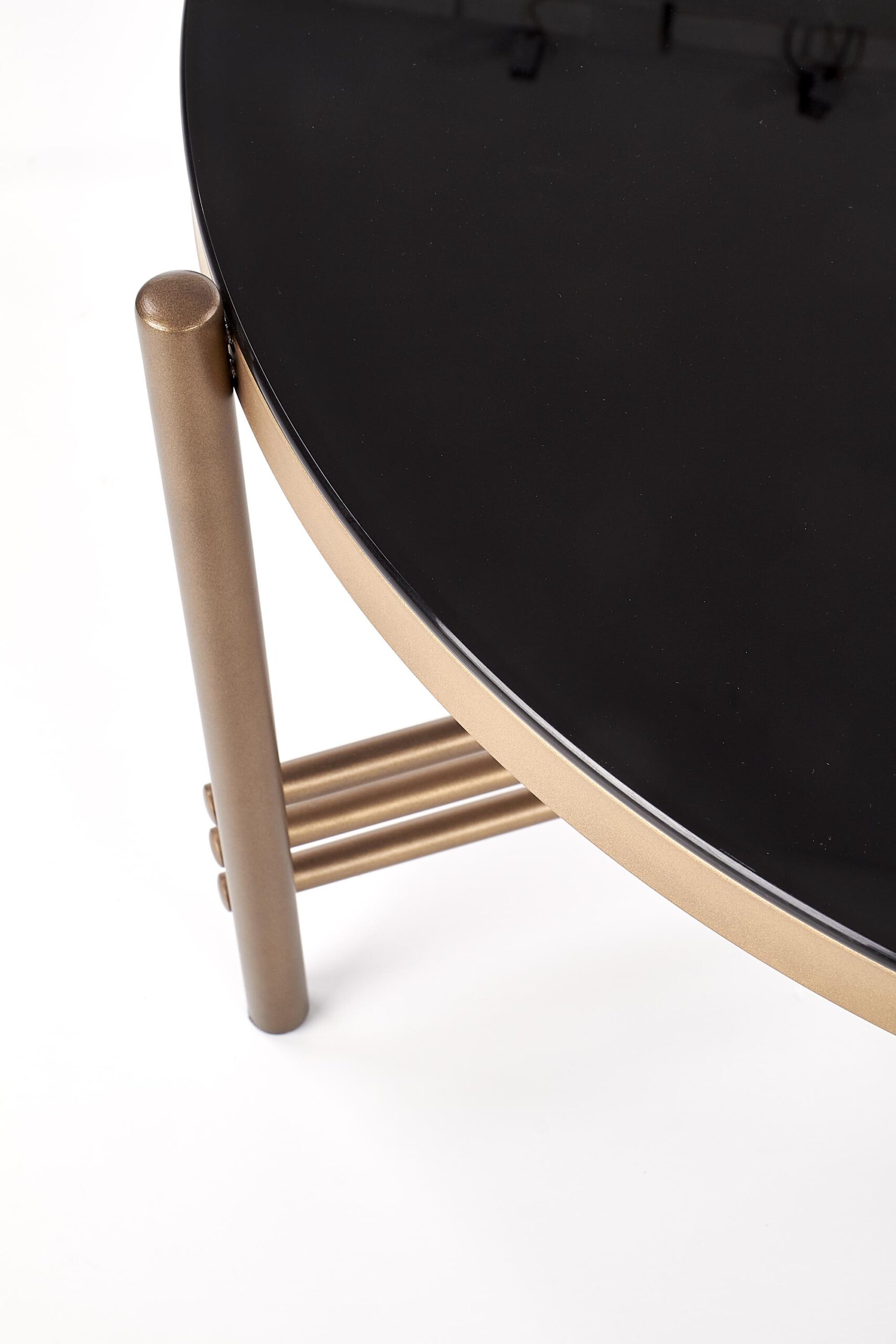 Masuta de cafea Ismena rotunda, 80x41, sticla neagra/ auriu - imagine 2