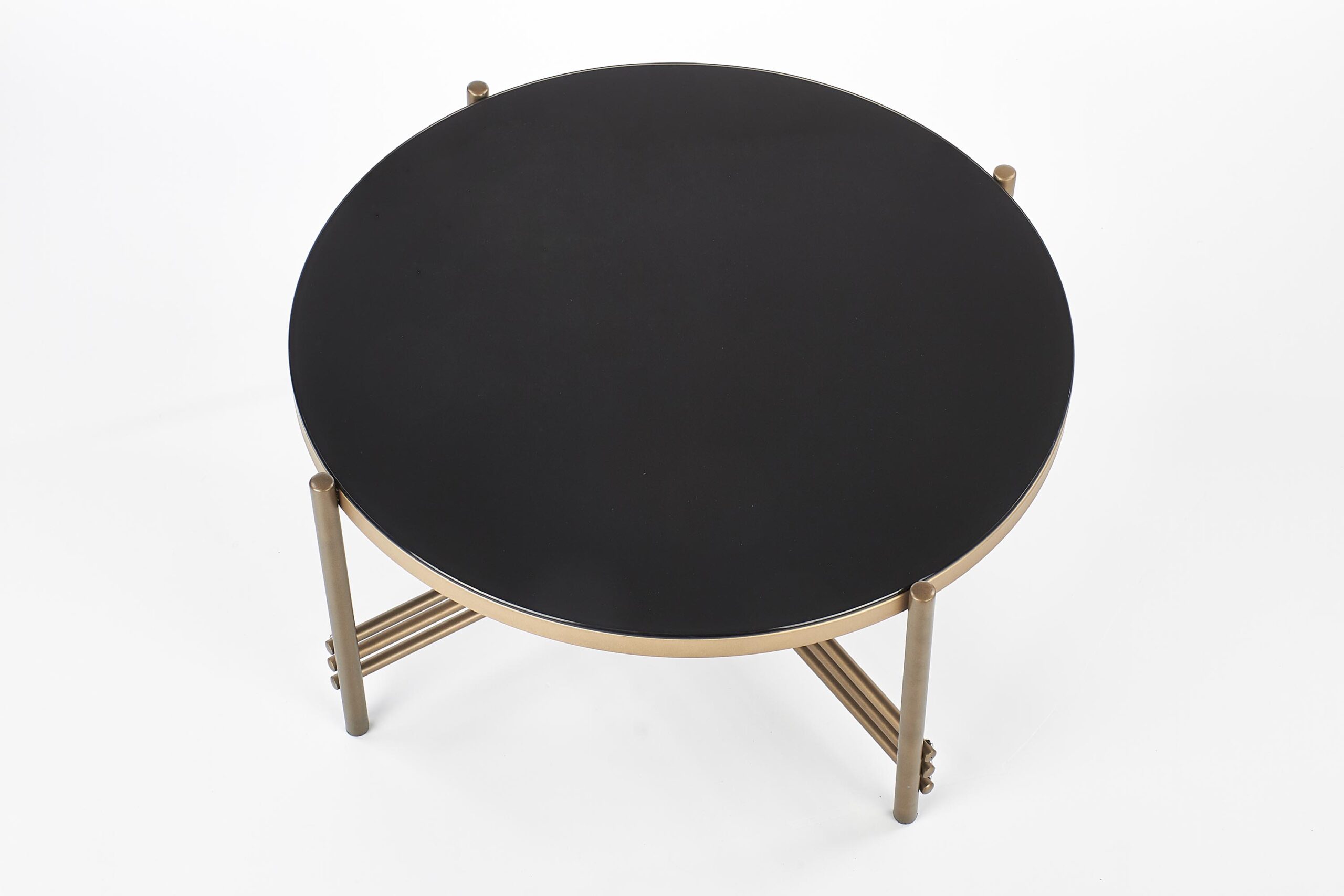 Masuta de cafea Ismena rotunda, 80x41, sticla neagra/ auriu - imagine 6