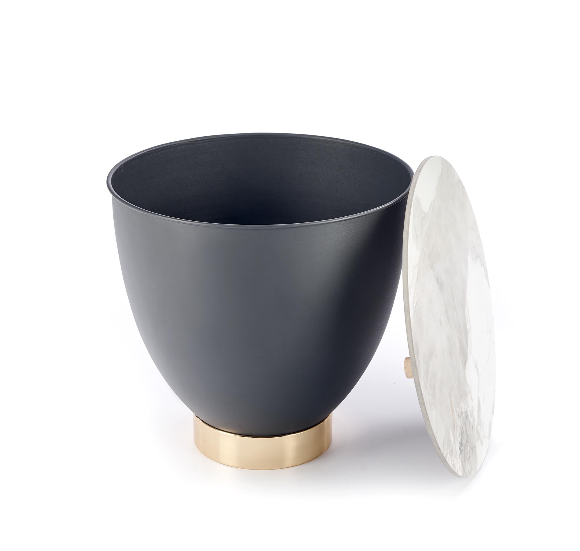 Masuta de cafea Cecilia S rotunda, 45x48, marmura alba/ gri/ auriu - imagine 3