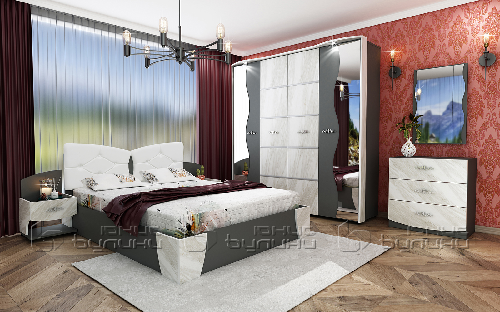 set-dormitor-stejar-amor-kraft-alb-negru