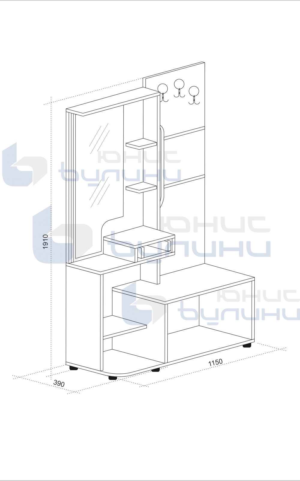 Cuier Bella, 115x39x191, beton inchis/ stejar navarra - imagine 3