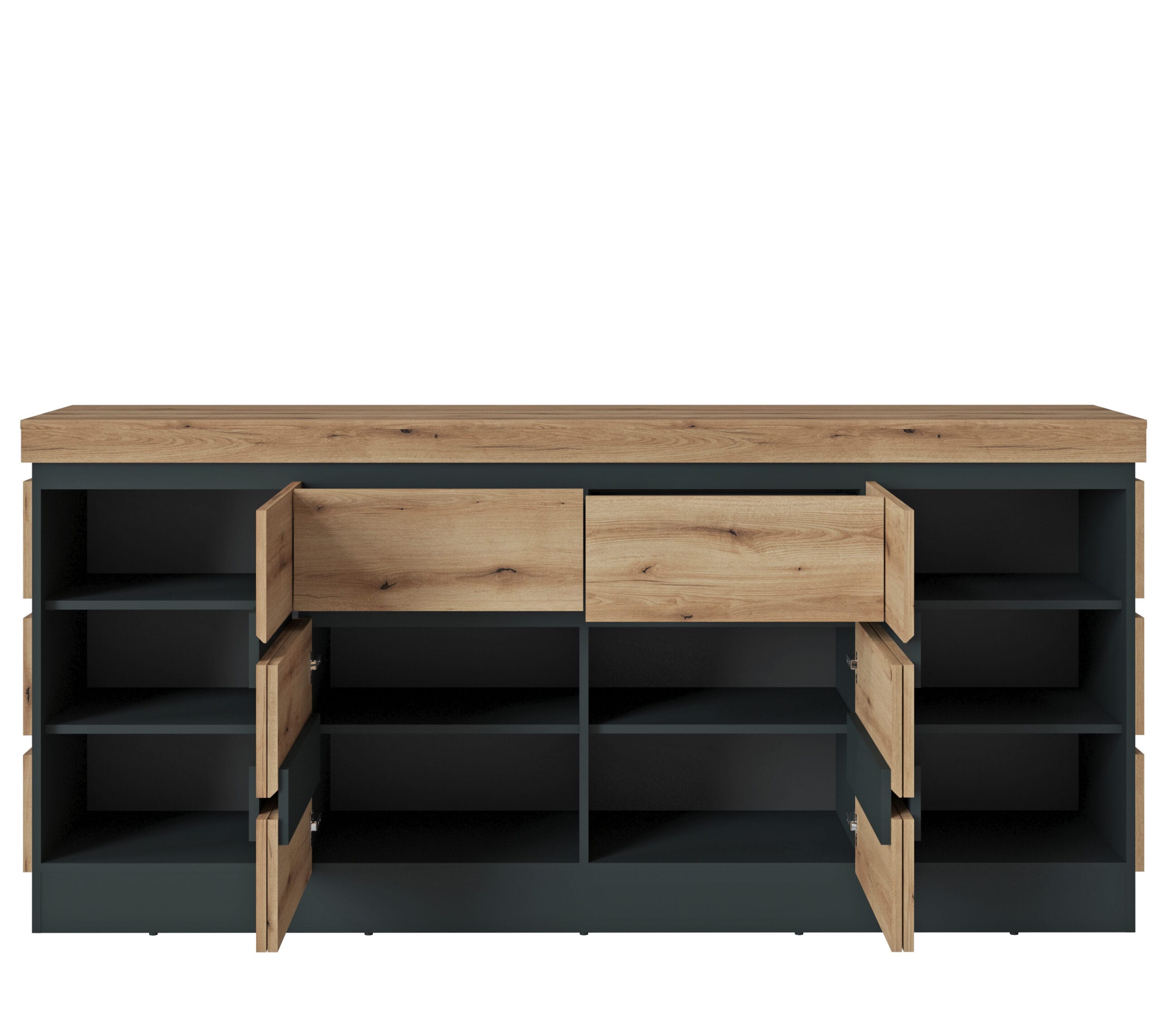 Comoda Corte CORK02, 201.2x45x92.5, stejar nisipiu/ gri - imagine 2