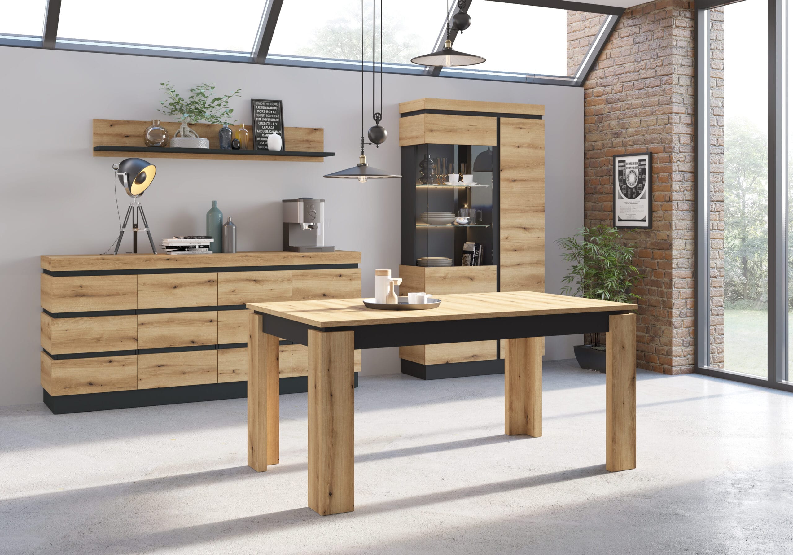 Comoda Corte CORK02, 201.2x45x92.5, stejar nisipiu/ gri - imagine 3