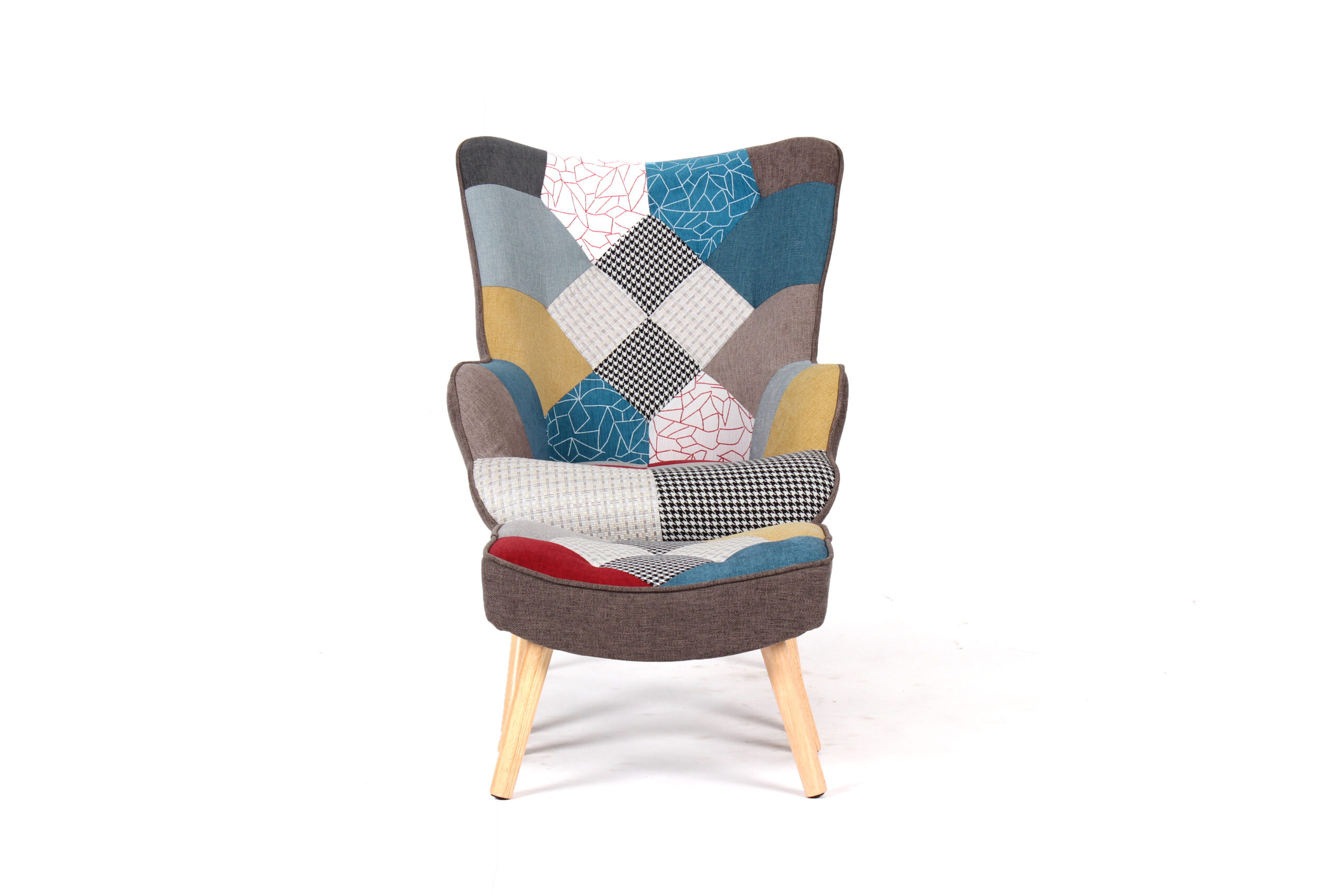 Fotoliu Frank cu taburet, 71x75x94, patchwork - imagine 2