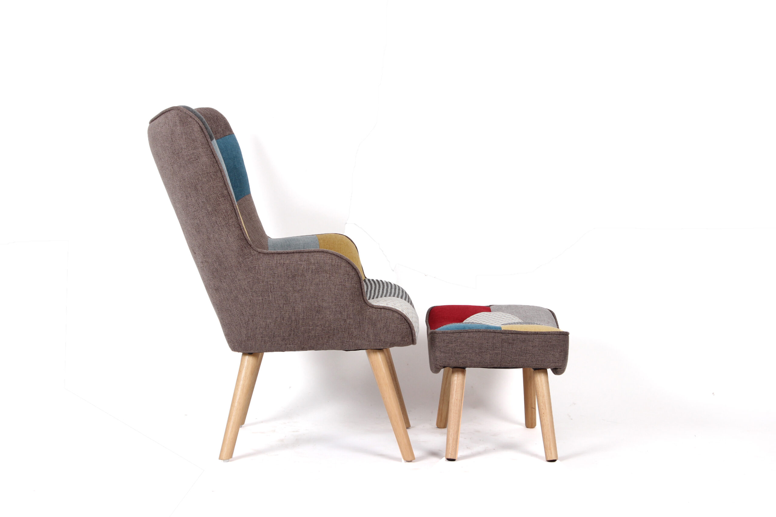Fotoliu Frank cu taburet, 71x75x94, patchwork - imagine 3