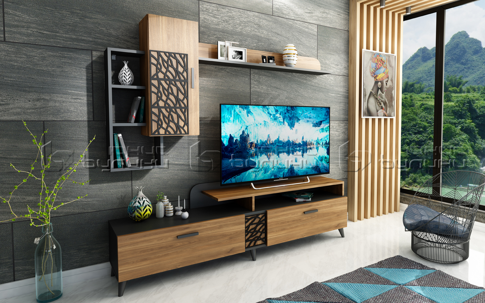 Living Kelly, 200x190, stejar kansas/ negru