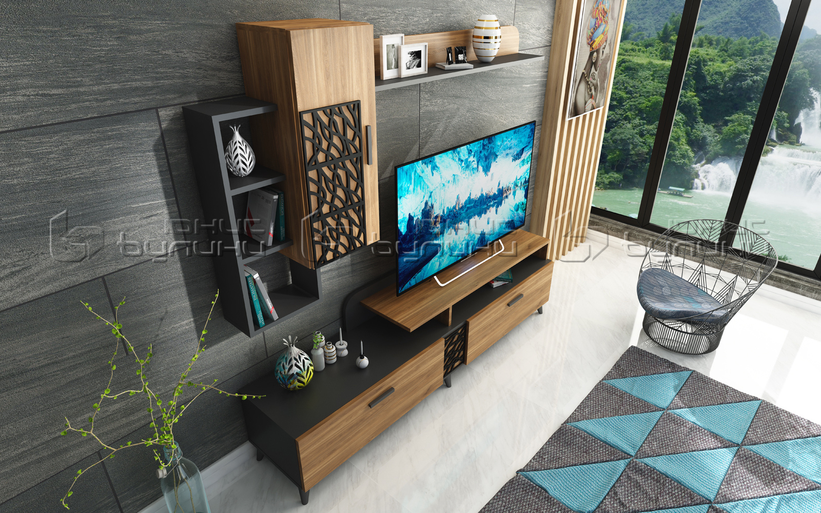 Living Kelly, 200x190, stejar kansas/ negru - imagine 2