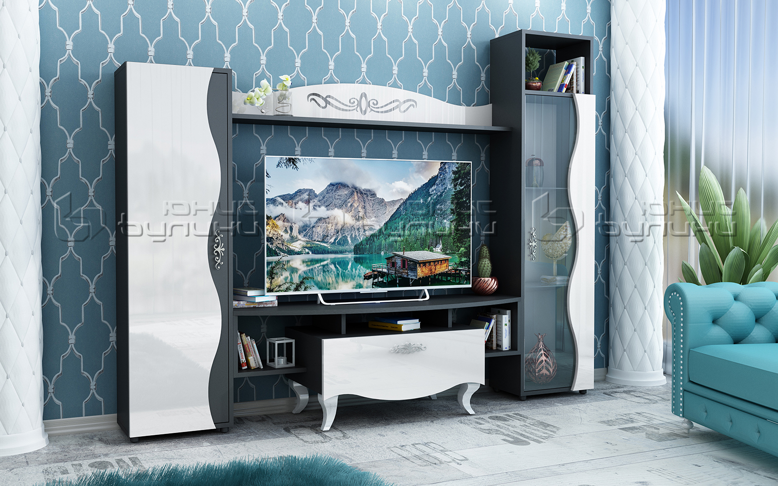 Living Lux, 240x186, negru/ alb lucios - imagine 2