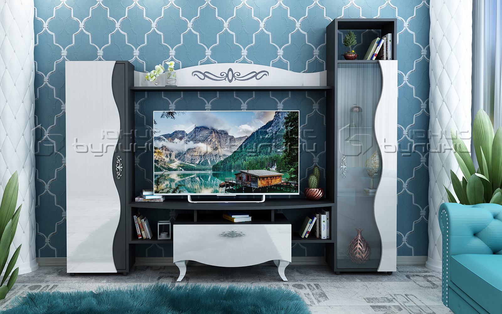 Living Lux, 240x186, negru/ alb lucios
