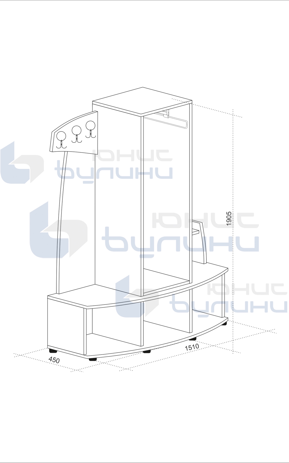 Cuier Pegas, 151x45x190,5, beton inchis/ stejar craft alb - imagine 3