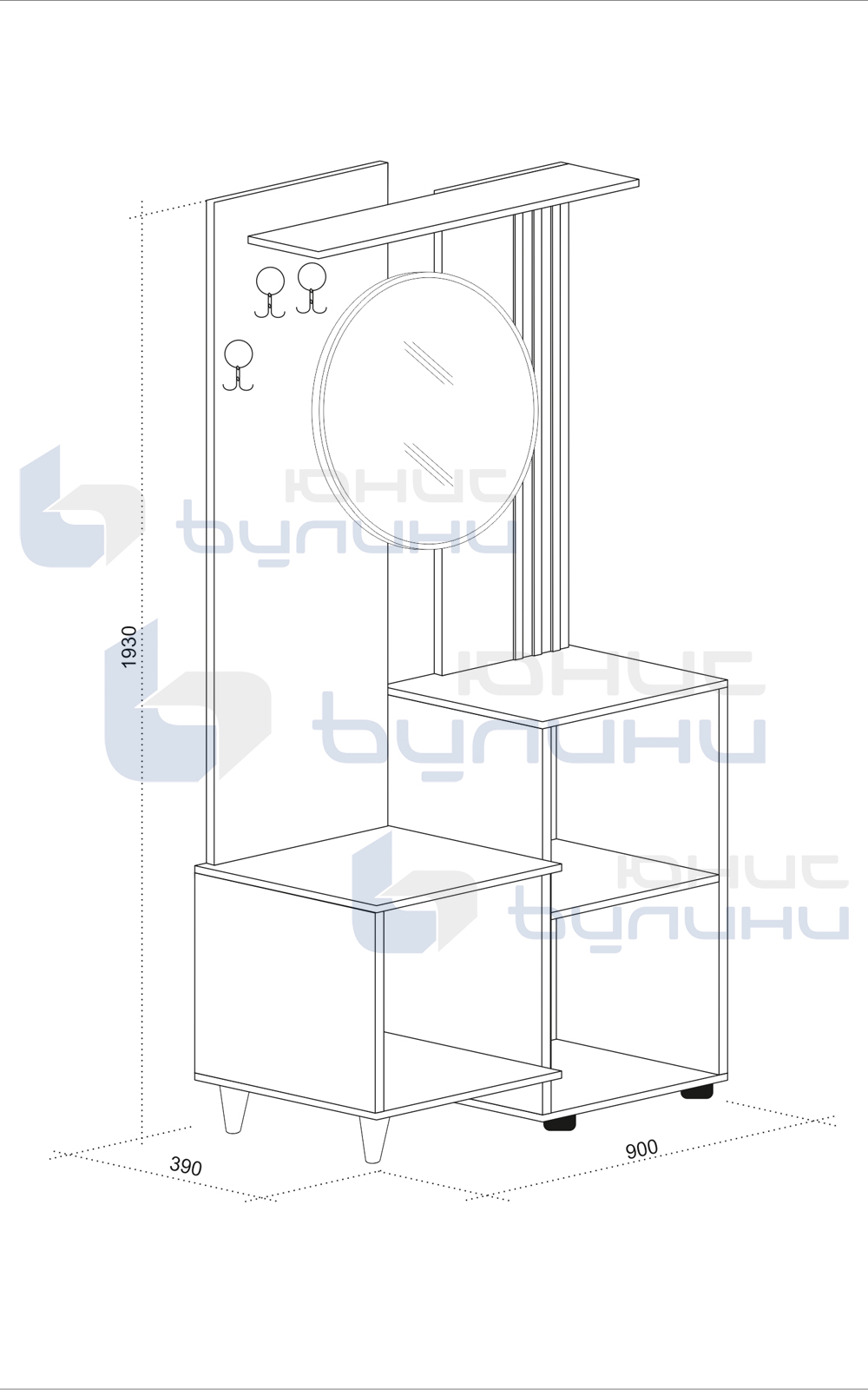Cuier Prego, 90x39x193, beton inchis/ stejar auriu - imagine 3