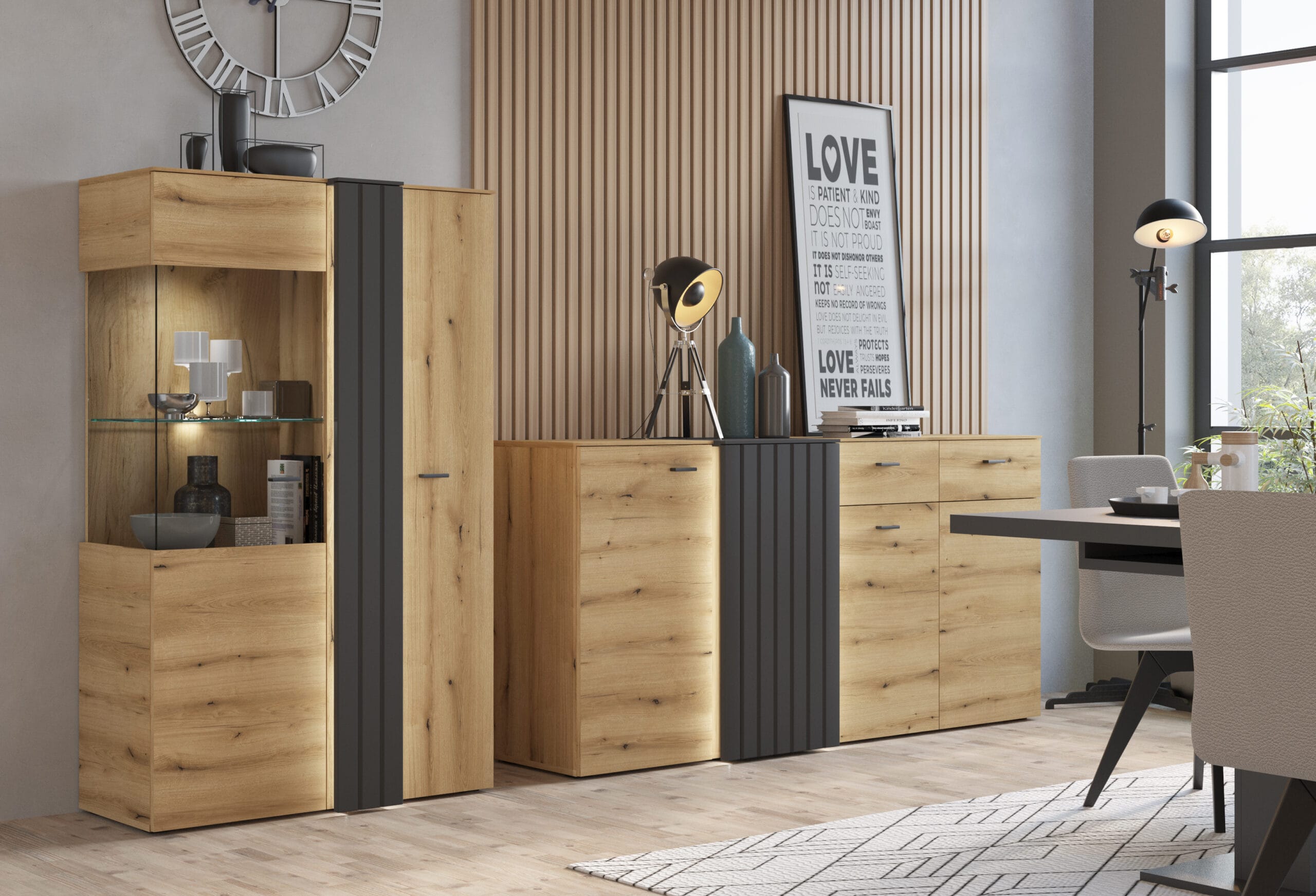 Comoda Verdana SNNK01, 177.9x44.8x88, stejar nisipiu/gri inchis - imagine 2