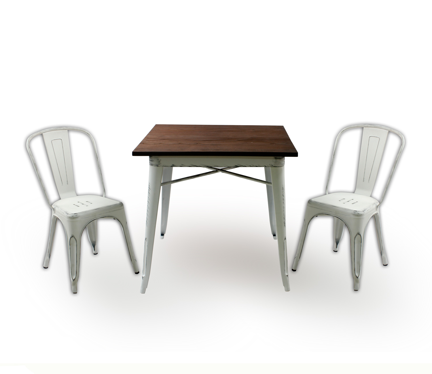 Masa Kubo, 80x80x76, lemn nuc/ alb antic
