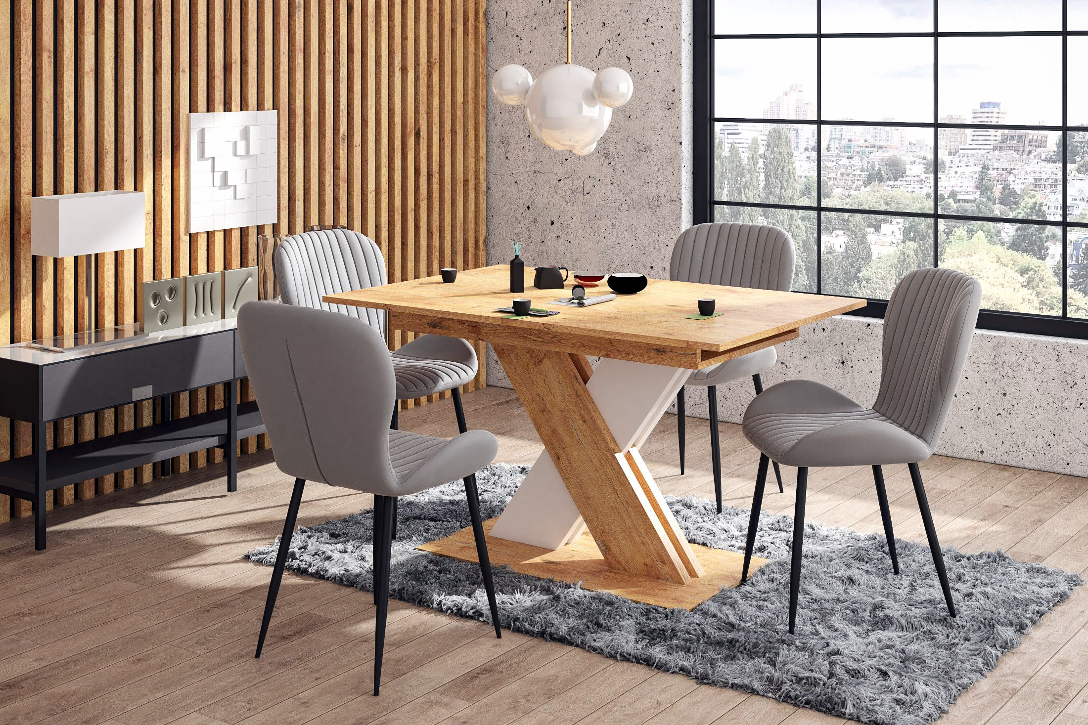 Masa extensibila Xarelto, 130(175)x85x76, stejar lancelot/ alb