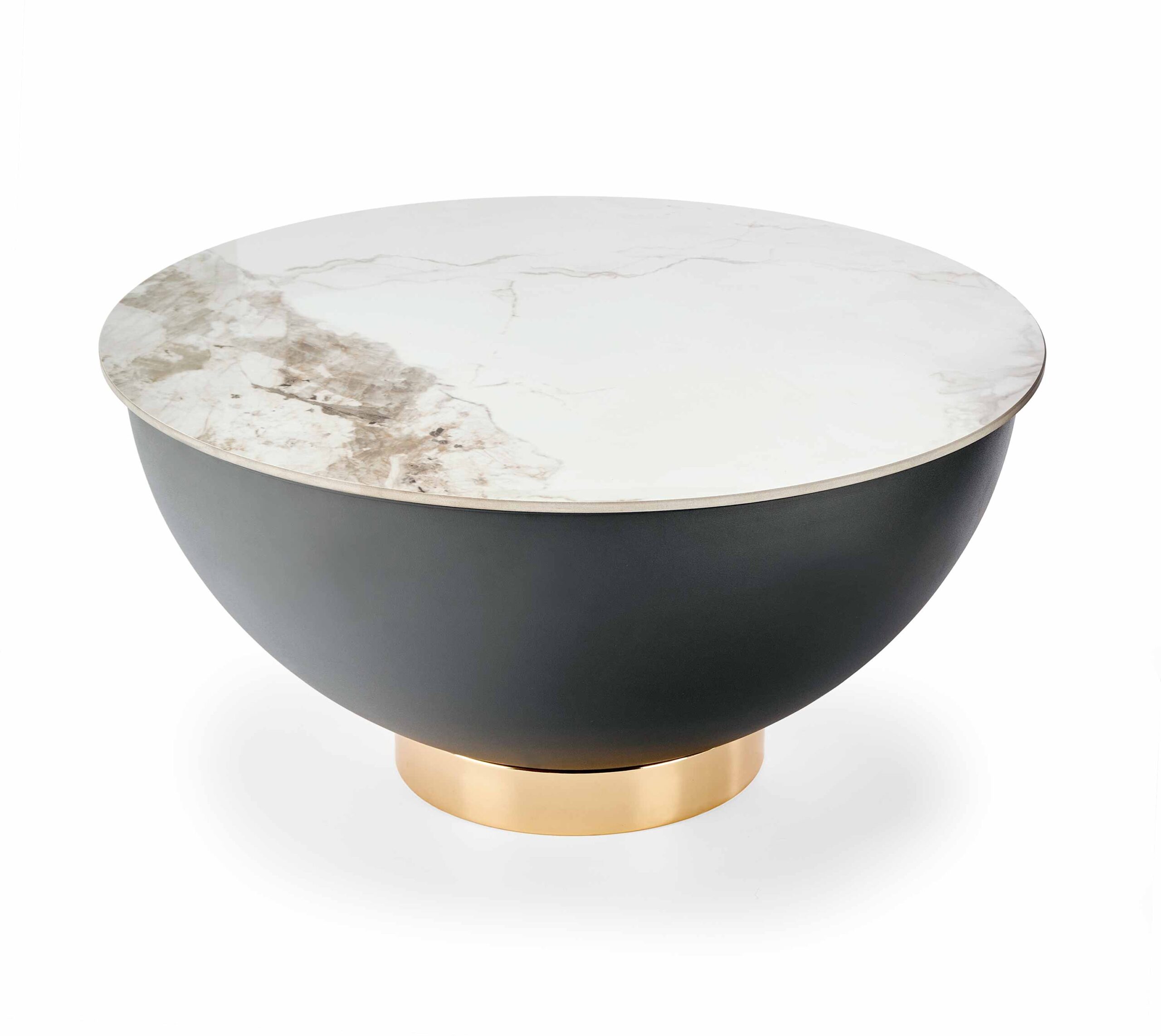 Masuta de cafea Cecilia rotunda, 37x73, marmura alba/gri/auriu