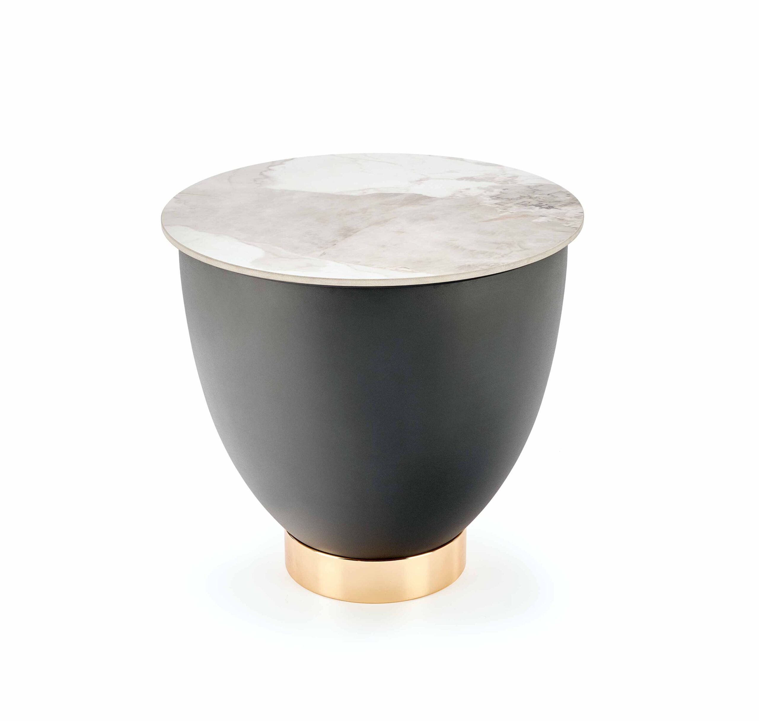 Masuta de cafea Cecilia S rotunda, 45x48, marmura alba/ gri/ auriu