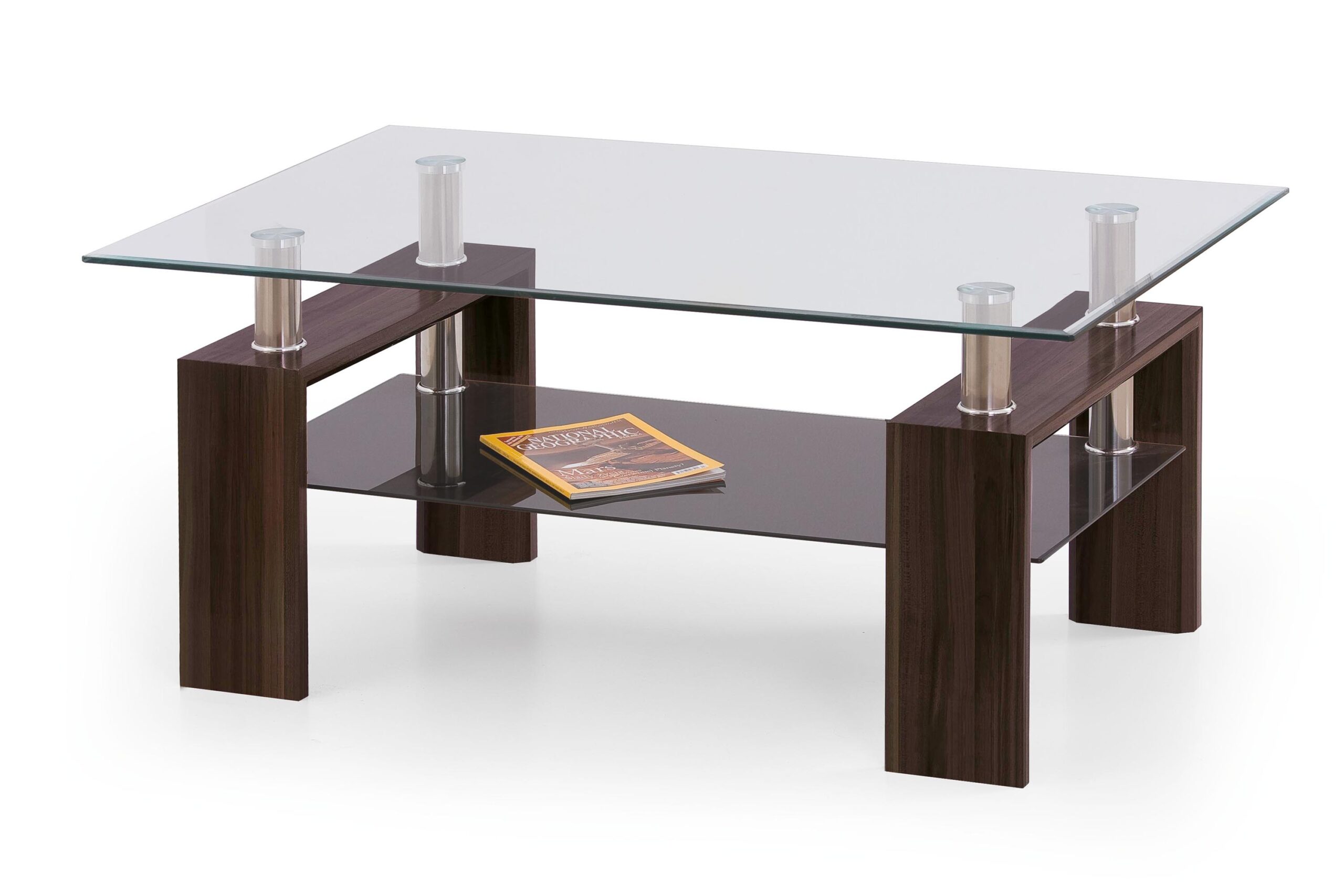 Masuta de cafea Diana Max 60, 120x70x60, sticla transparenta/ sticla neagra/ wenge