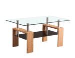 Masuta de cafea Diana Max 60, 120x70x60, sticla transparenta/ sticla neagra/ stejar auriu
