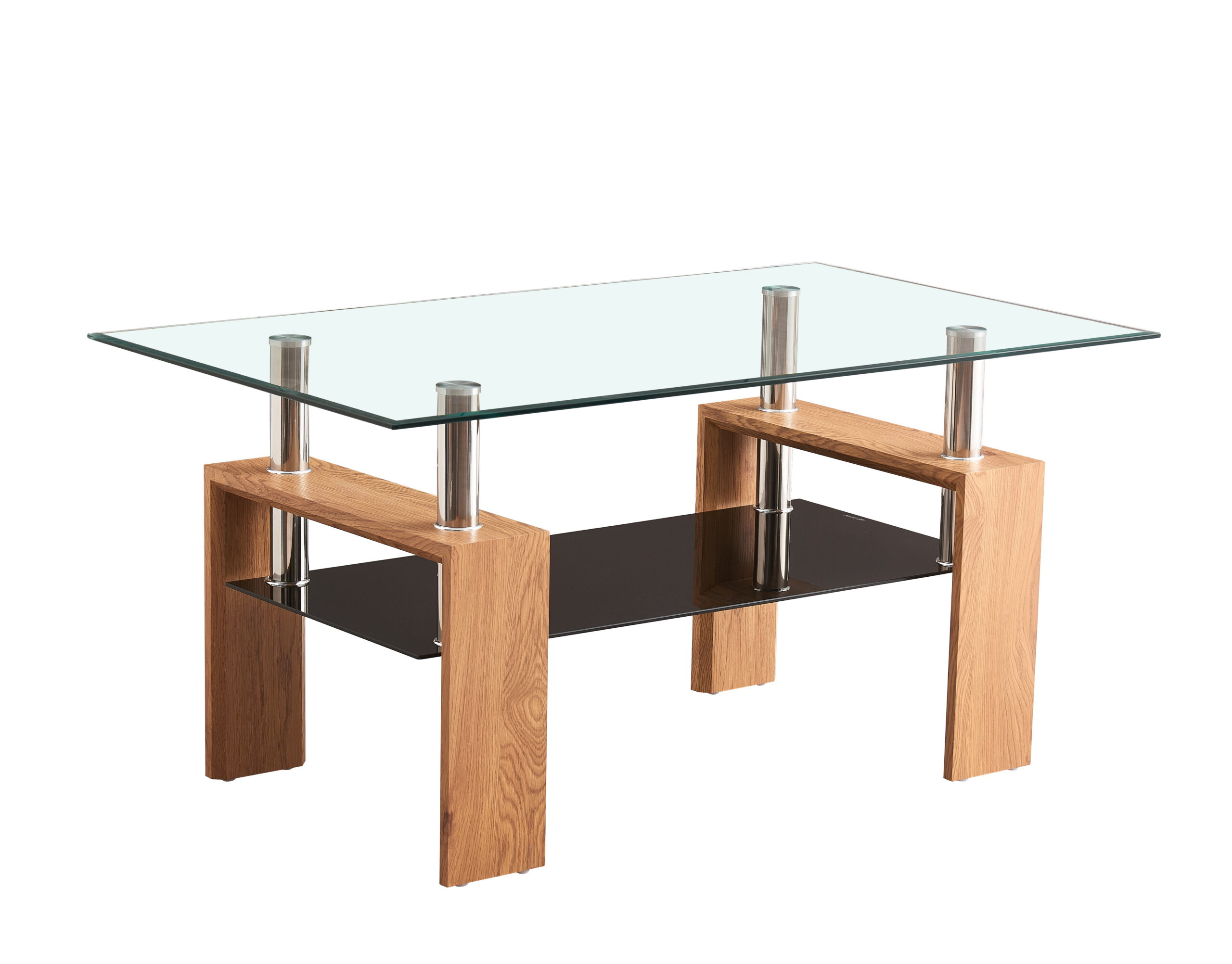 Masuta de cafea Diana Max 60, 120x70x60, sticla transparenta/ sticla neagra/ stejar auriu