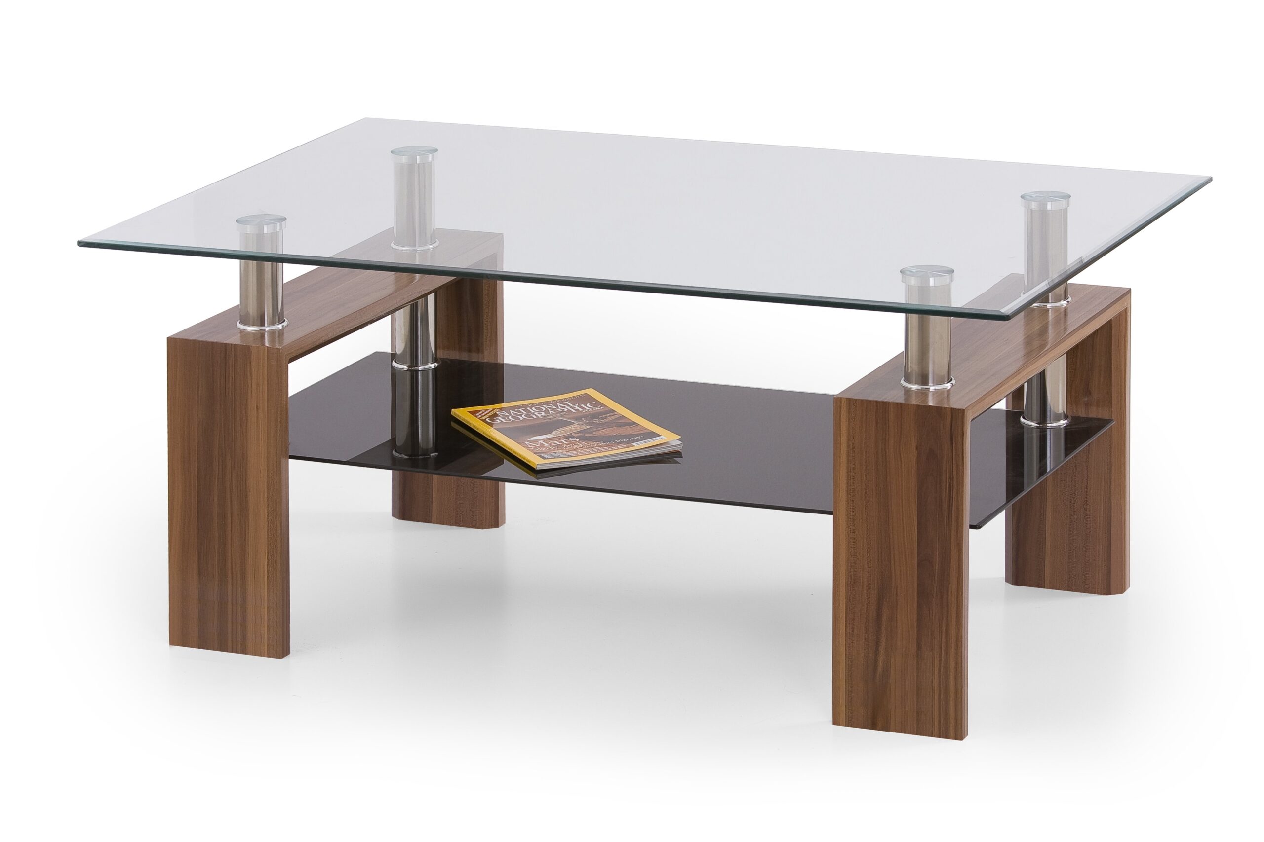 Masuta de cafea Diana Max 60, 120x70x60, sticla transparenta/ sticla neagra/ nuc