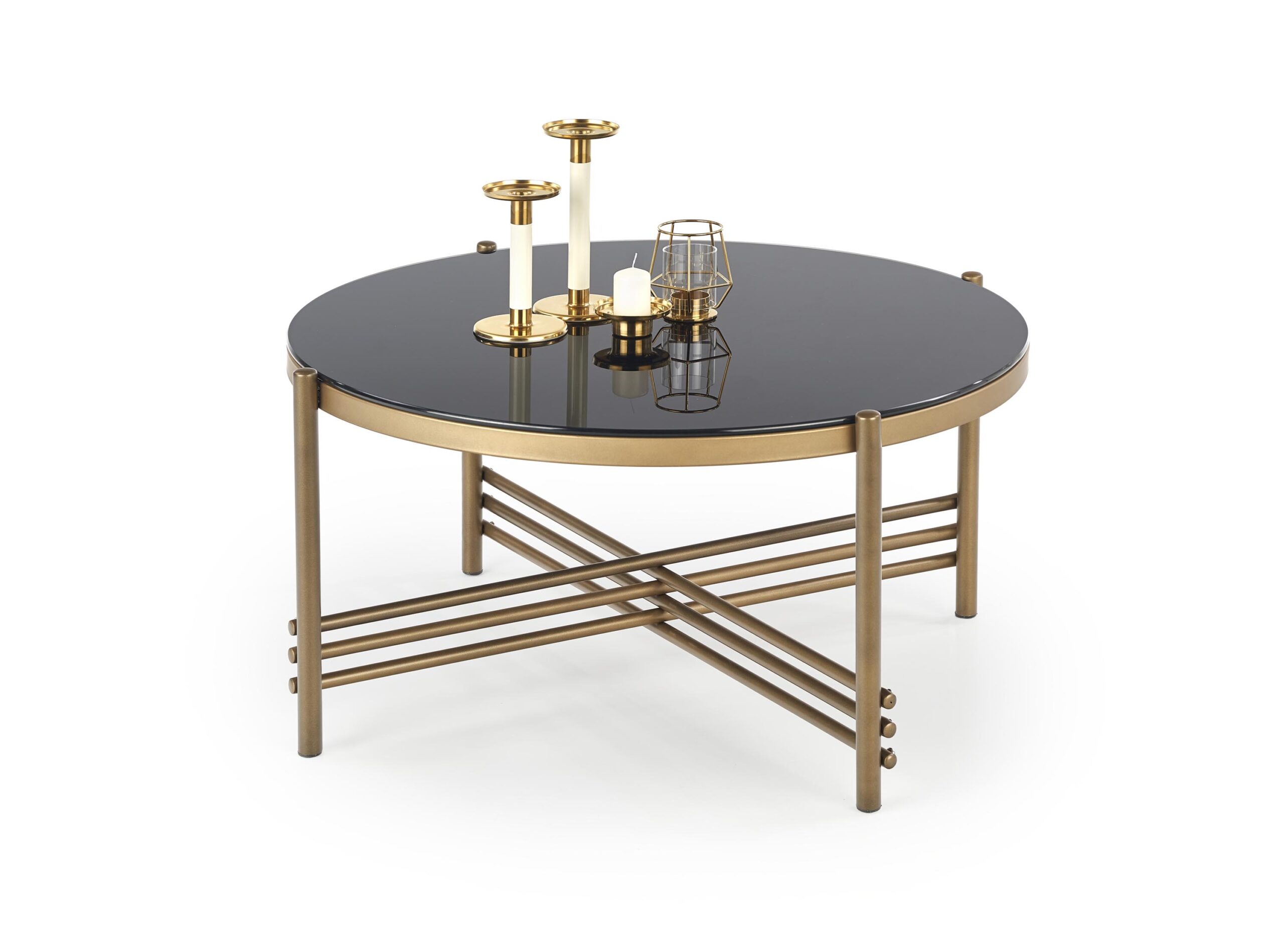 Masuta de cafea Ismena rotunda, 80x41, sticla neagra/ auriu