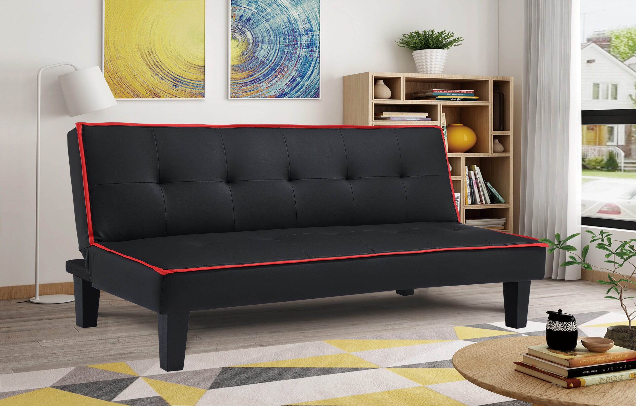 Canapea extensibila Forte, 178x81x35, negru/rosu