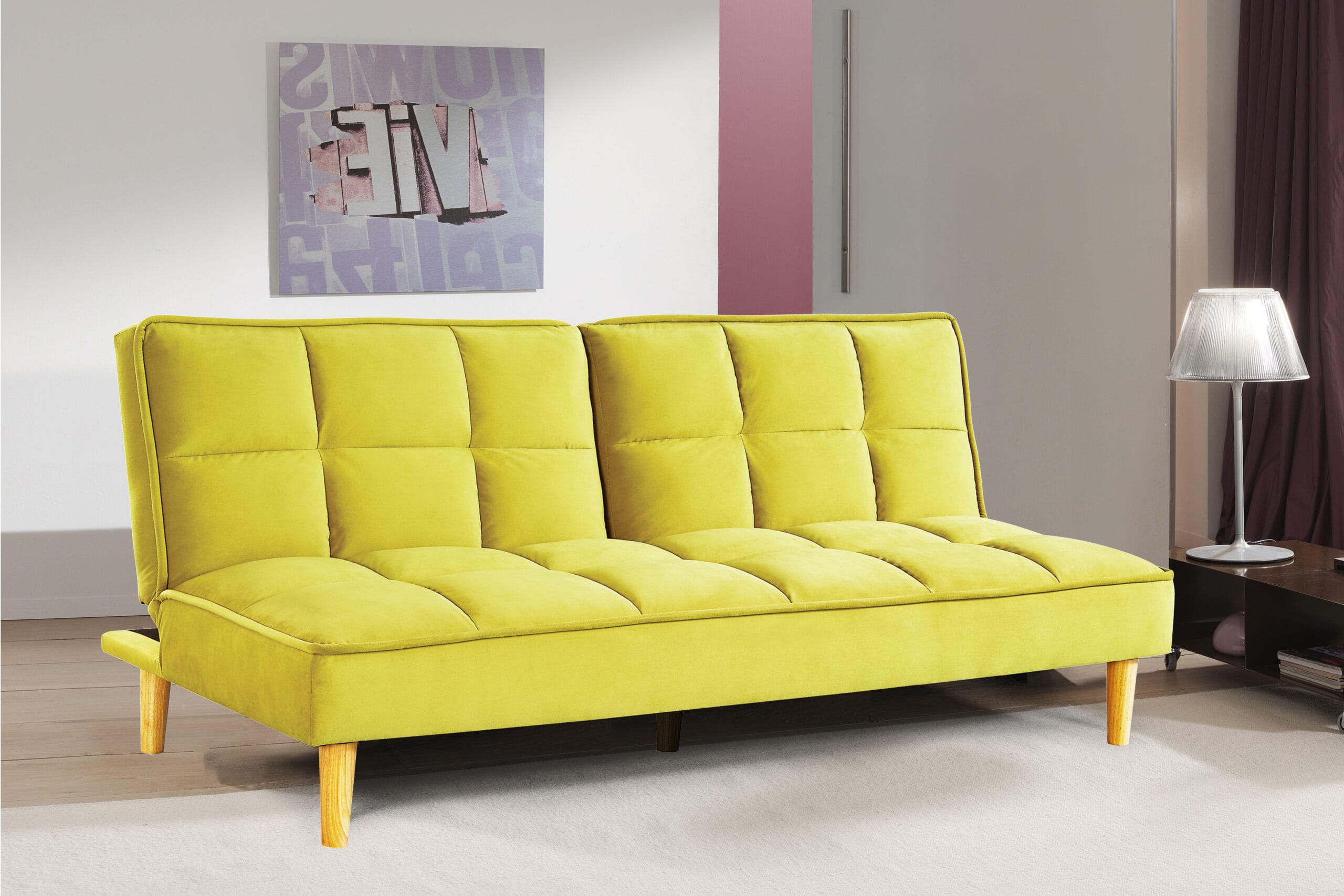 Canapea extensibila Grino, 182x81x82, galben-verzui/ natur