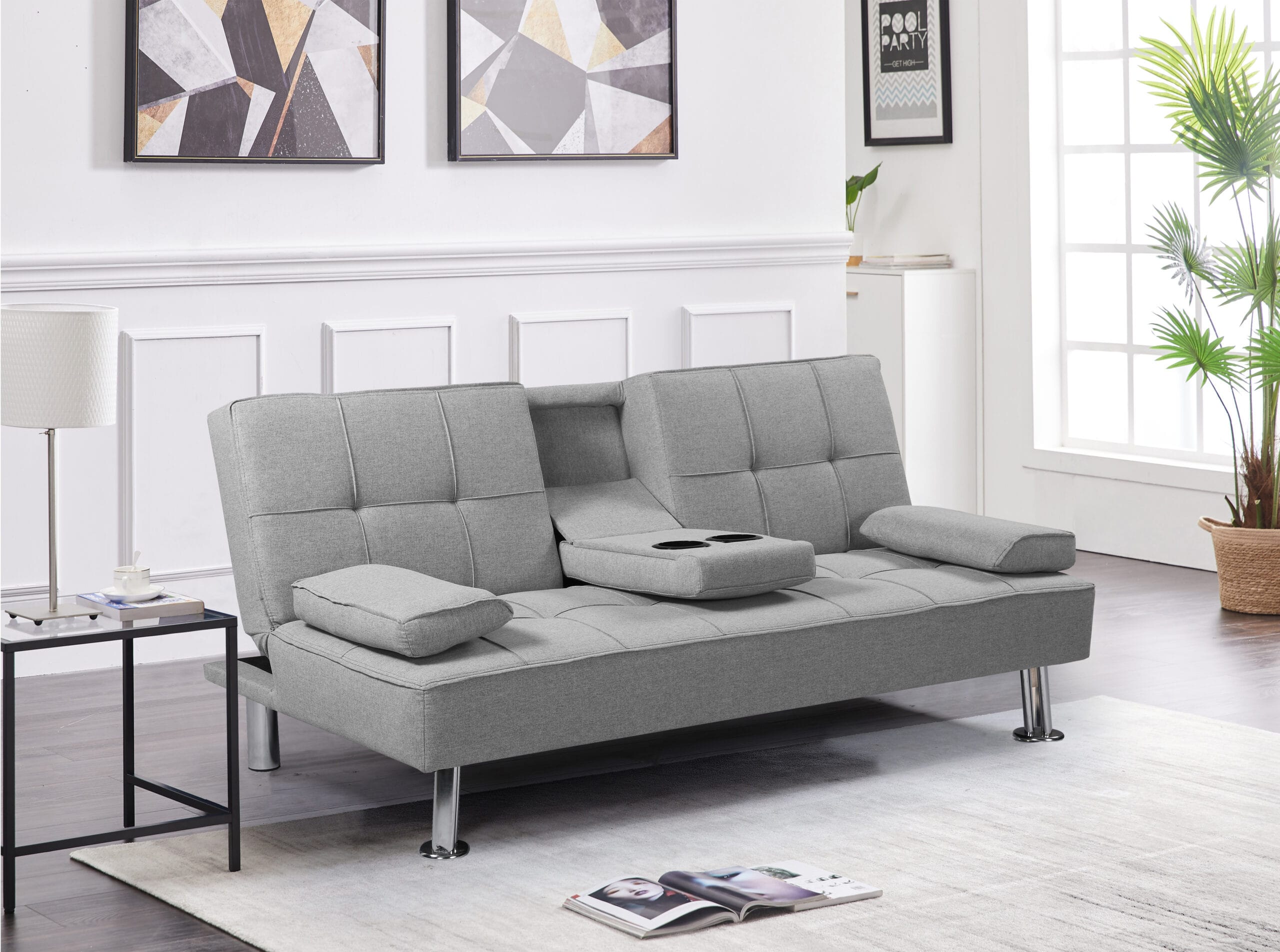 Canapea extensibila Viena cu 2 locuri, 168x78x77, gri/ crom