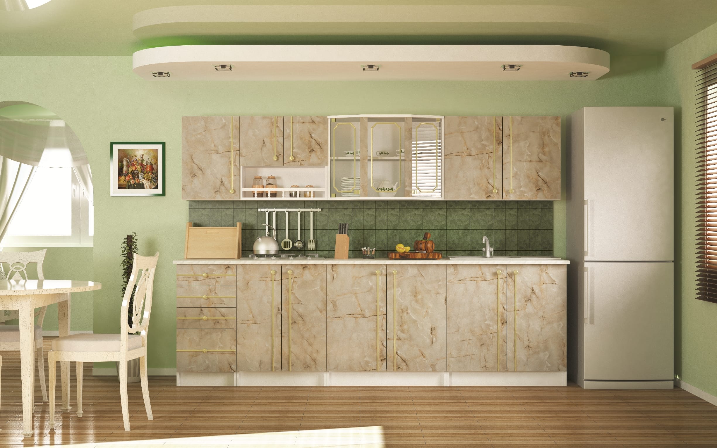 Bucatarie Alina 2.60m, marmura inchisa/ blat carrara