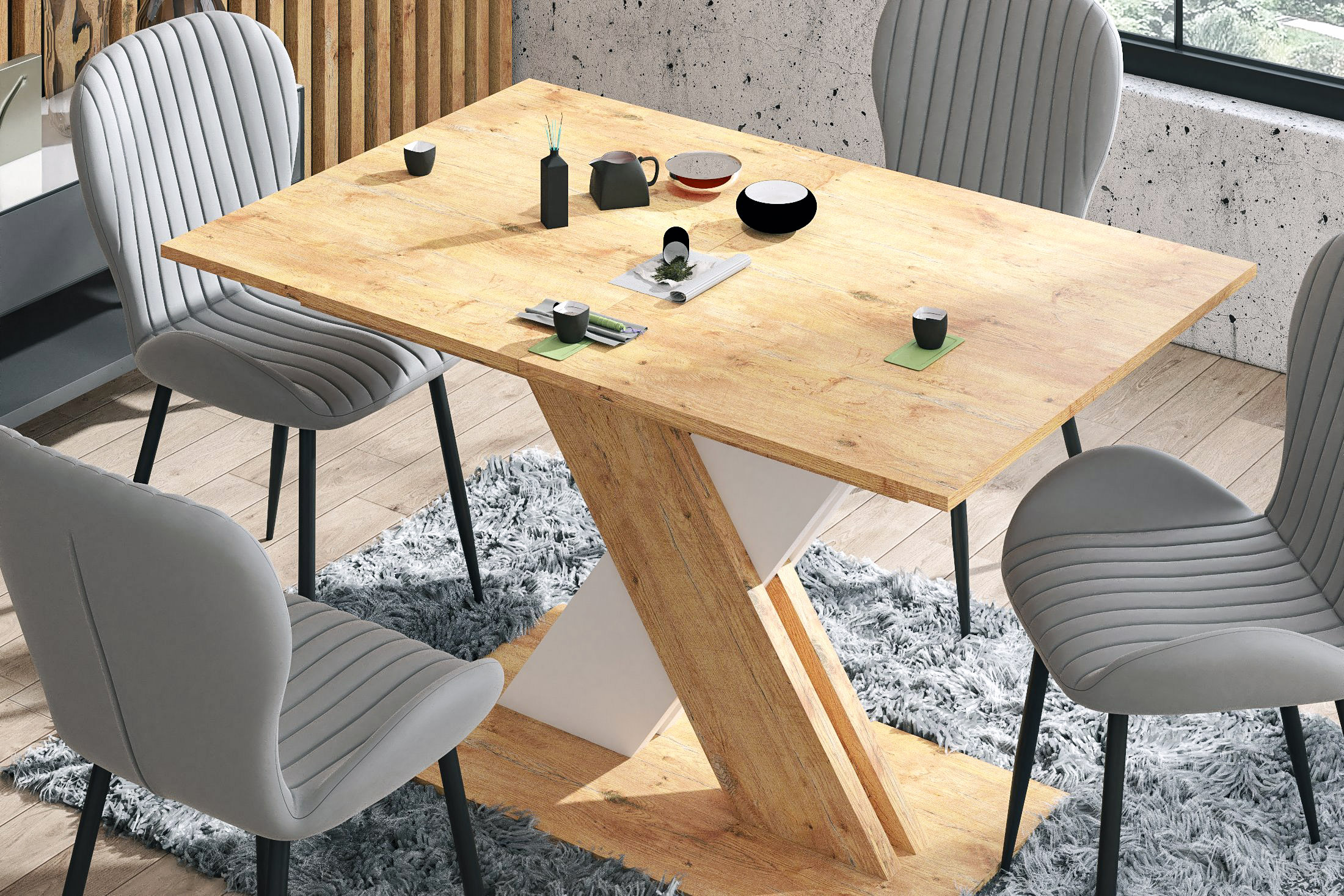 Masa extensibila Xarelto, 130(175)x85x76, stejar lancelot/ alb - imagine 2