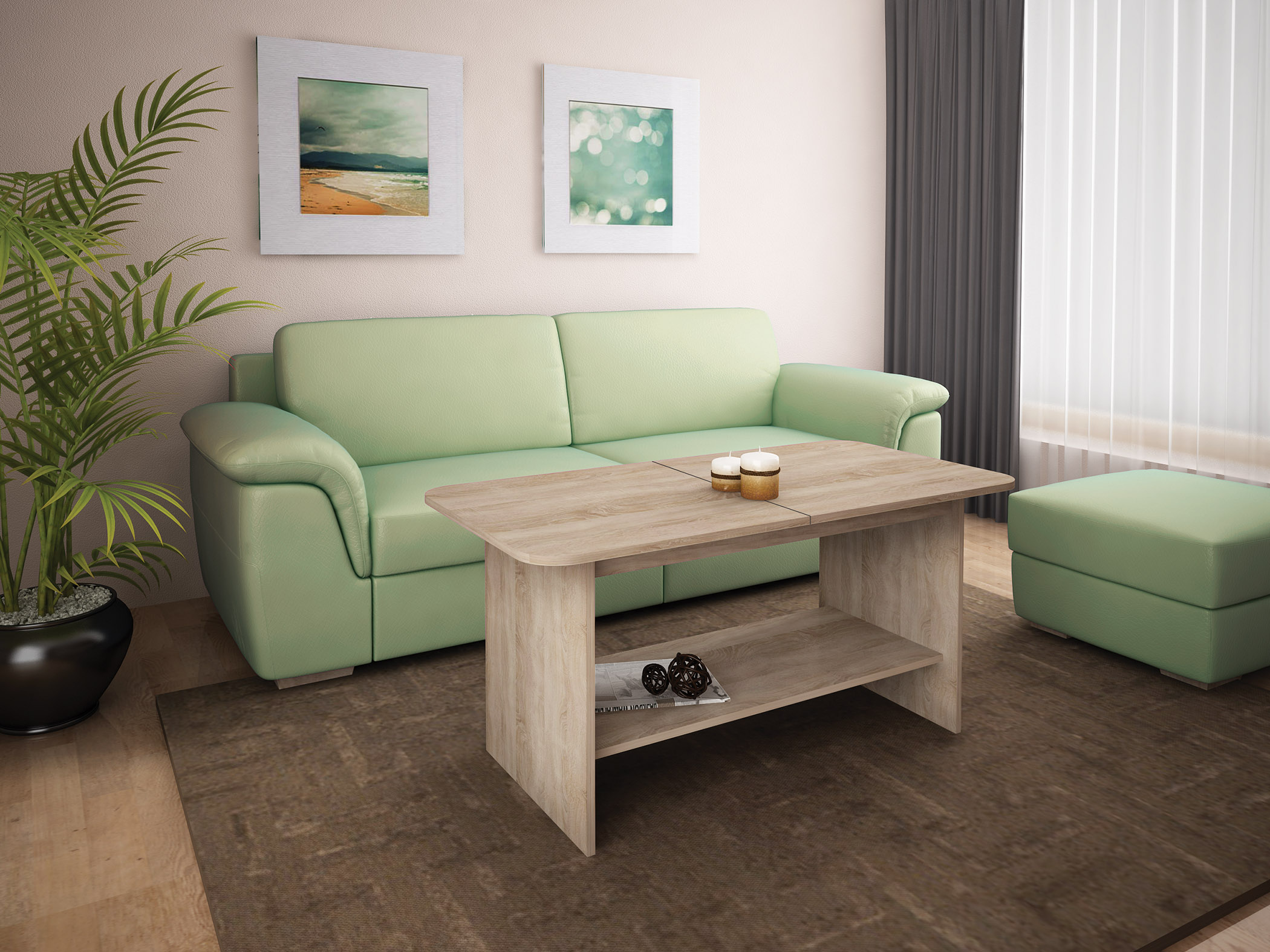 Masuta de cafea extensibila Adela, 120x60x60, stejar sonoma