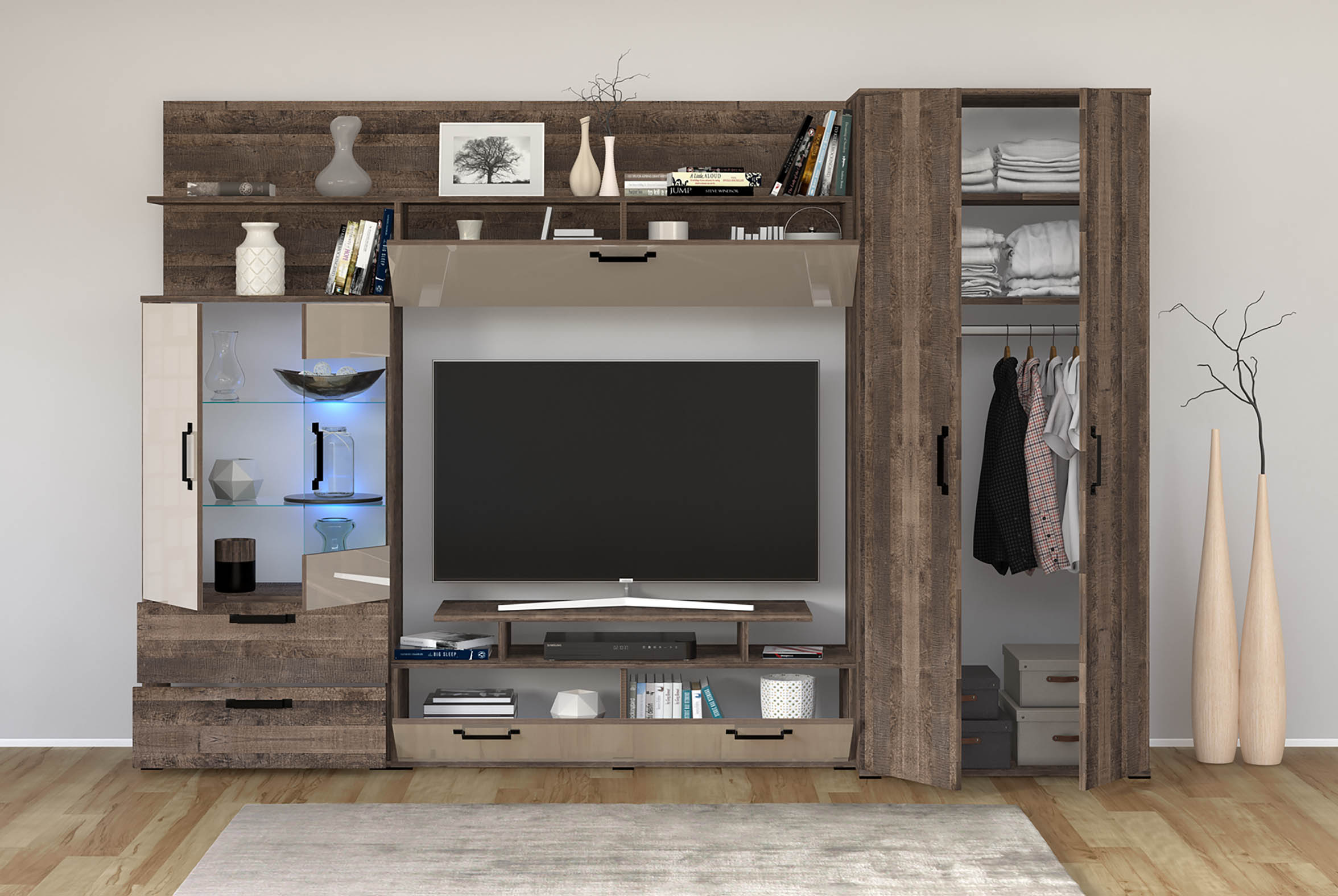 Living Aurora, 280x190, stejar colonial/ satin lucios - imagine 2