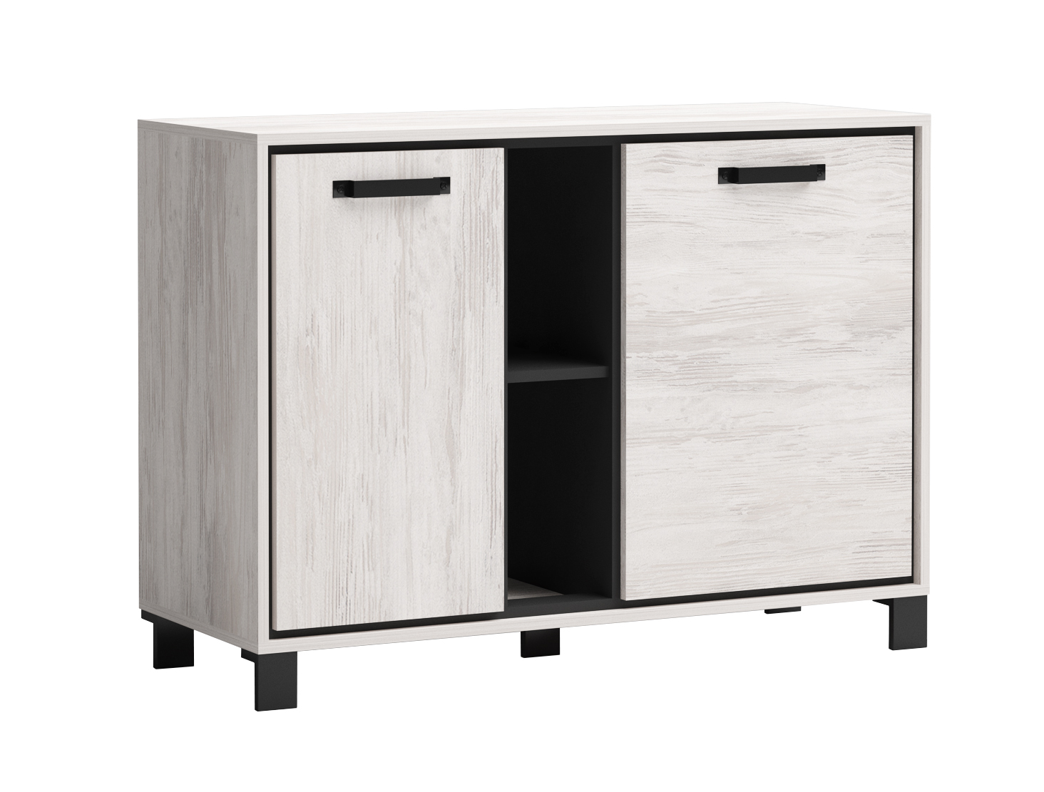 Comoda Evelin M10, 110x43x80, stejar blanco/antracit