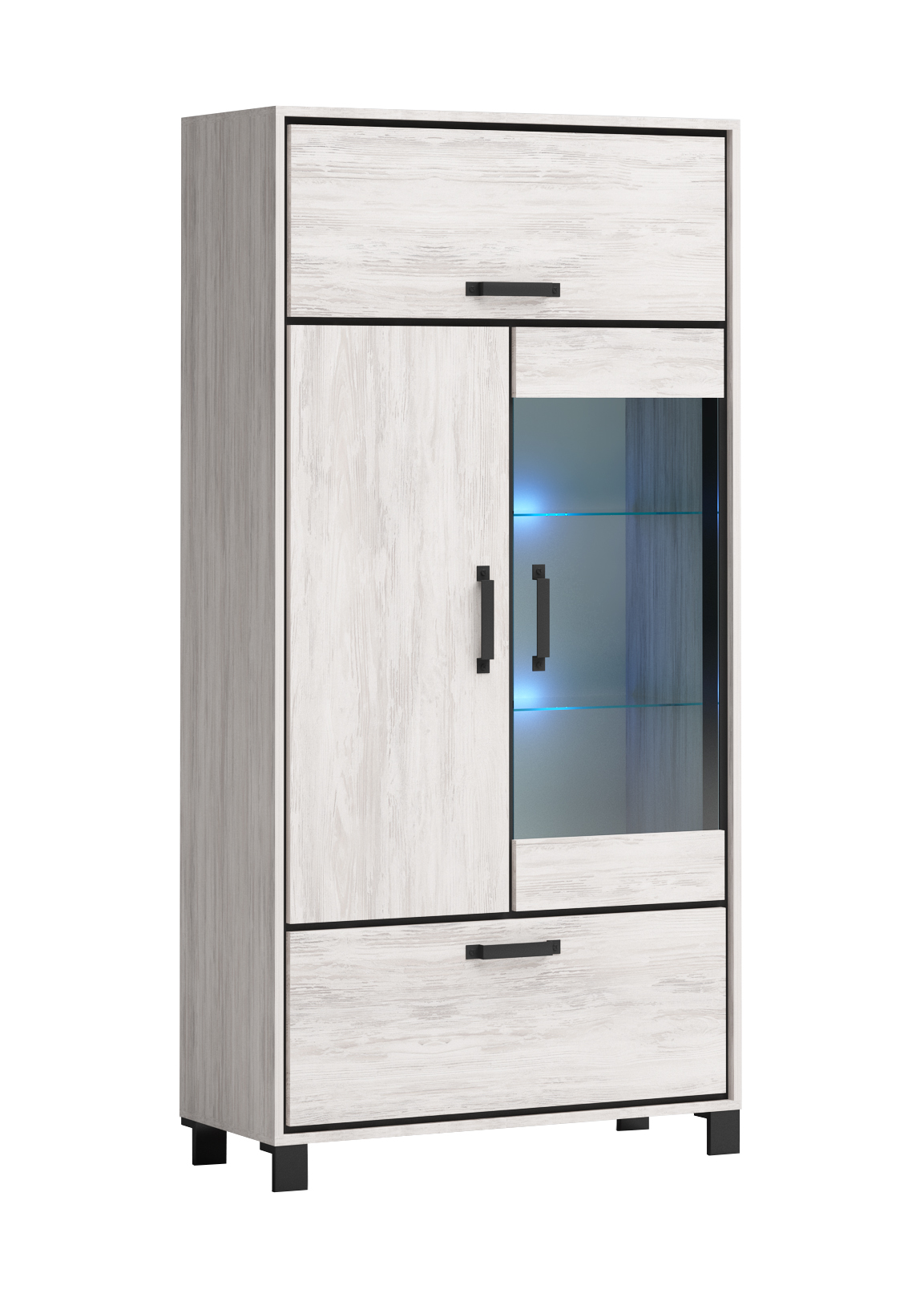 Vitrina Evelin M8 cu LED, 90x38x180, stejar blanco/ antracit