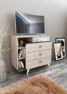 Comoda Forest, 90x48x87, pin allen/ beton inchis/ PVC saten