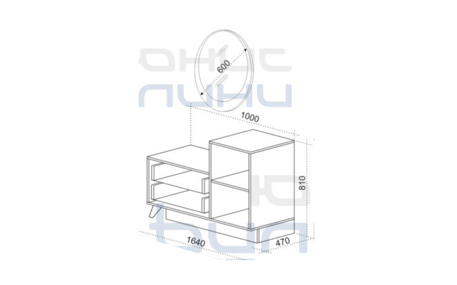 Comoda Fusion cu oglinda, beton intunecat/stejar auriu - imagine 2