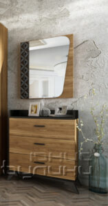 Comoda Coffee si oglinda, stejar kansas/negru