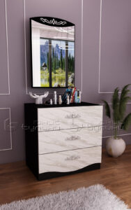 Comoda Carmen cu oglinda, negru/marmura