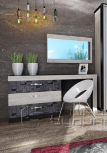 Comoda Como, 130x43x75, negru/ stejar navara/ negru 3D