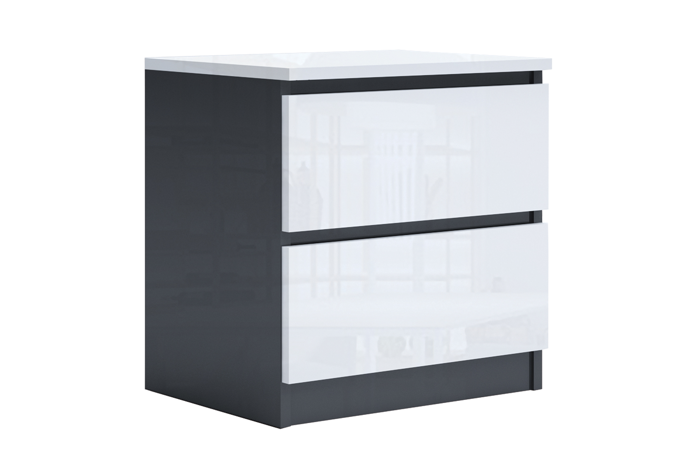 Noptiera Leo 2, 45x36x47, antracit lucios/ alb lucios