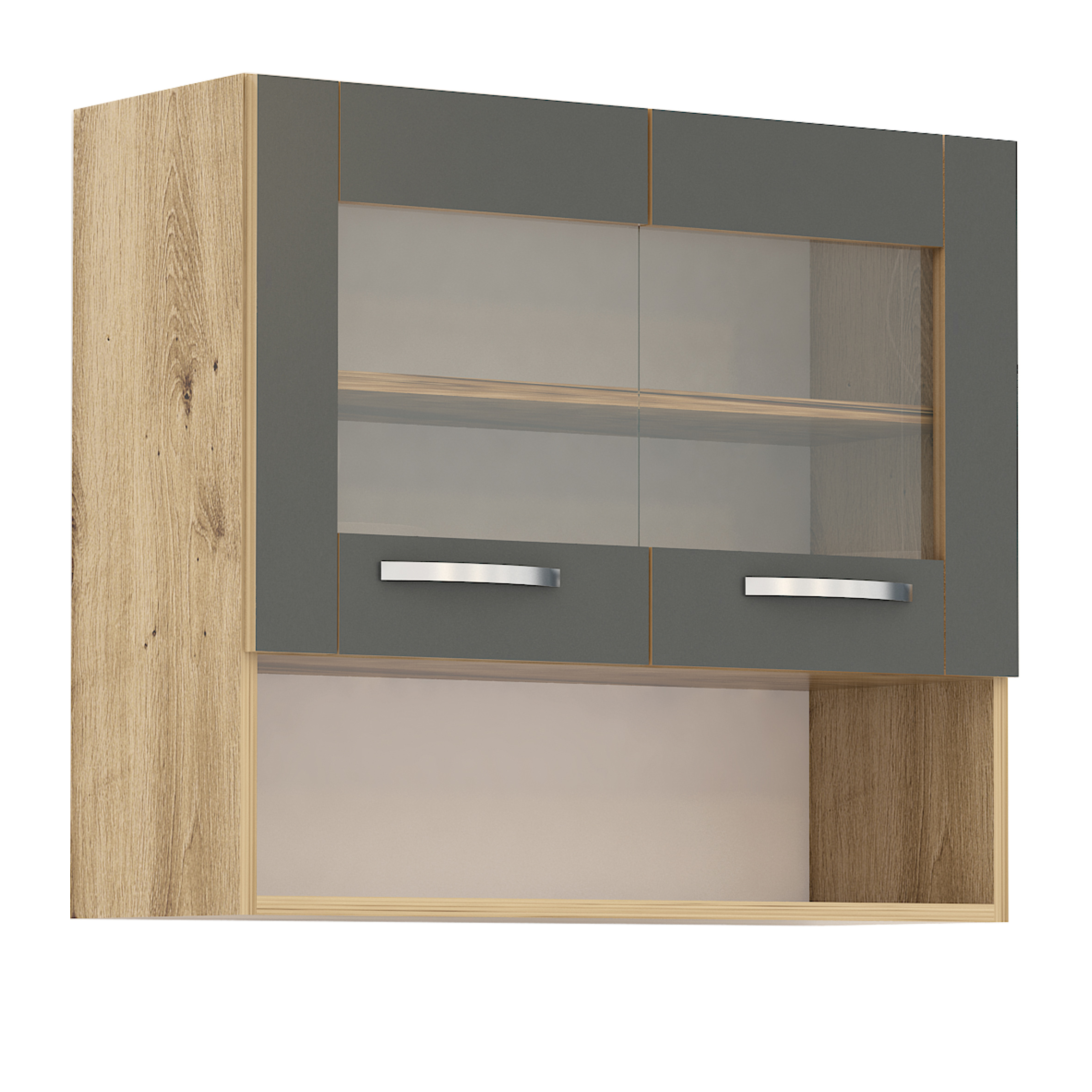 Corp superior vitrina Loren G58, 2 usi si nisa, 80x70, antracit mat/artizan